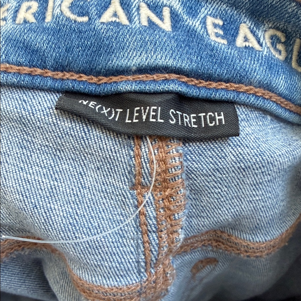 American Eagle High waisted Distressed Blue Skinny Jeans size 000 - Picture 10 of 15